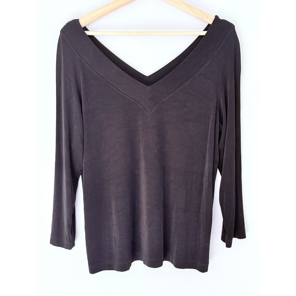 Chicos Travelers Knit Top Womens 2 Large-12 ‎ Black Slinky Knit Vacation Stretch